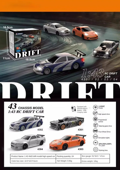 2.4G RC Drift Car 1/43 4WD Remote Control Car High Speed Four Wheel Drive Radio Controlled Mini Racing Car Model Boy Toy Gift