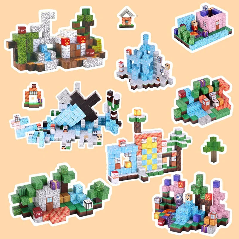 New Magnetic Blocks-Build Mine Magnet World Set for Boys Girls, Sensory Construction Toys for Toddlers Christmas Gifts