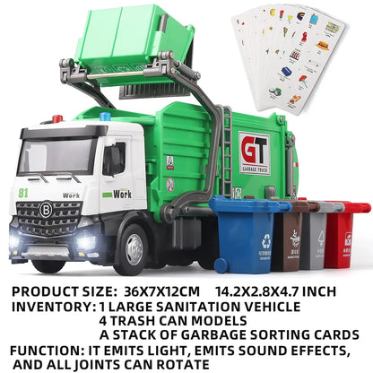 Garbage Truck Toys for Boys,Garbage Truck Toys Metal Diecast, Friction Powered Toy Garbage Truck with Light and Sounds,Garbage T