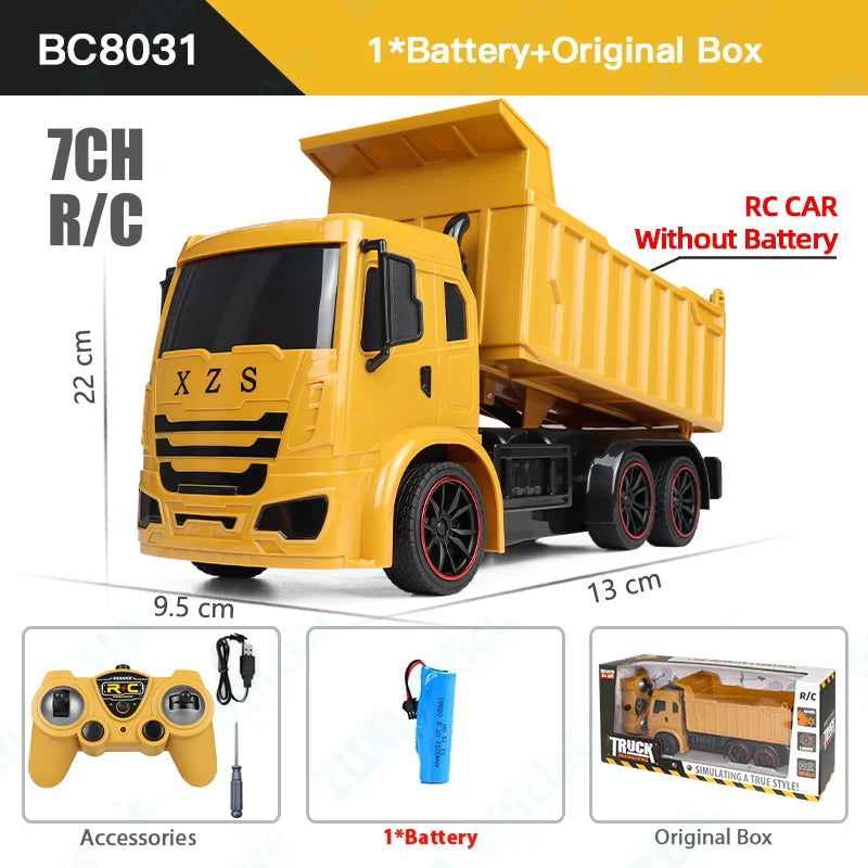 ZWN 2.4G Remote Control Excavator Dump Truck RC Model Car Toy Professional Alloy Plastic Simulation Construction Vehicle for Kid